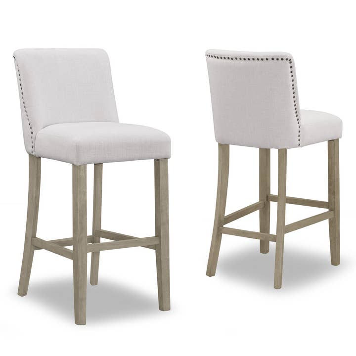 Glamour Home - Wholesale Stool - Aleco Beige Fabric Bar Stool Set with Nail Head Accents1