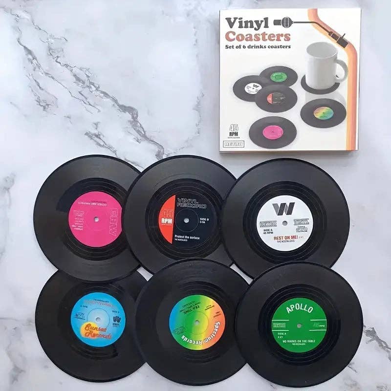 Huis Van Merken - Vendita all'ingrosso Sottobicchiere - Set di 6 sottobicchieri in vinile retrò American Rock1