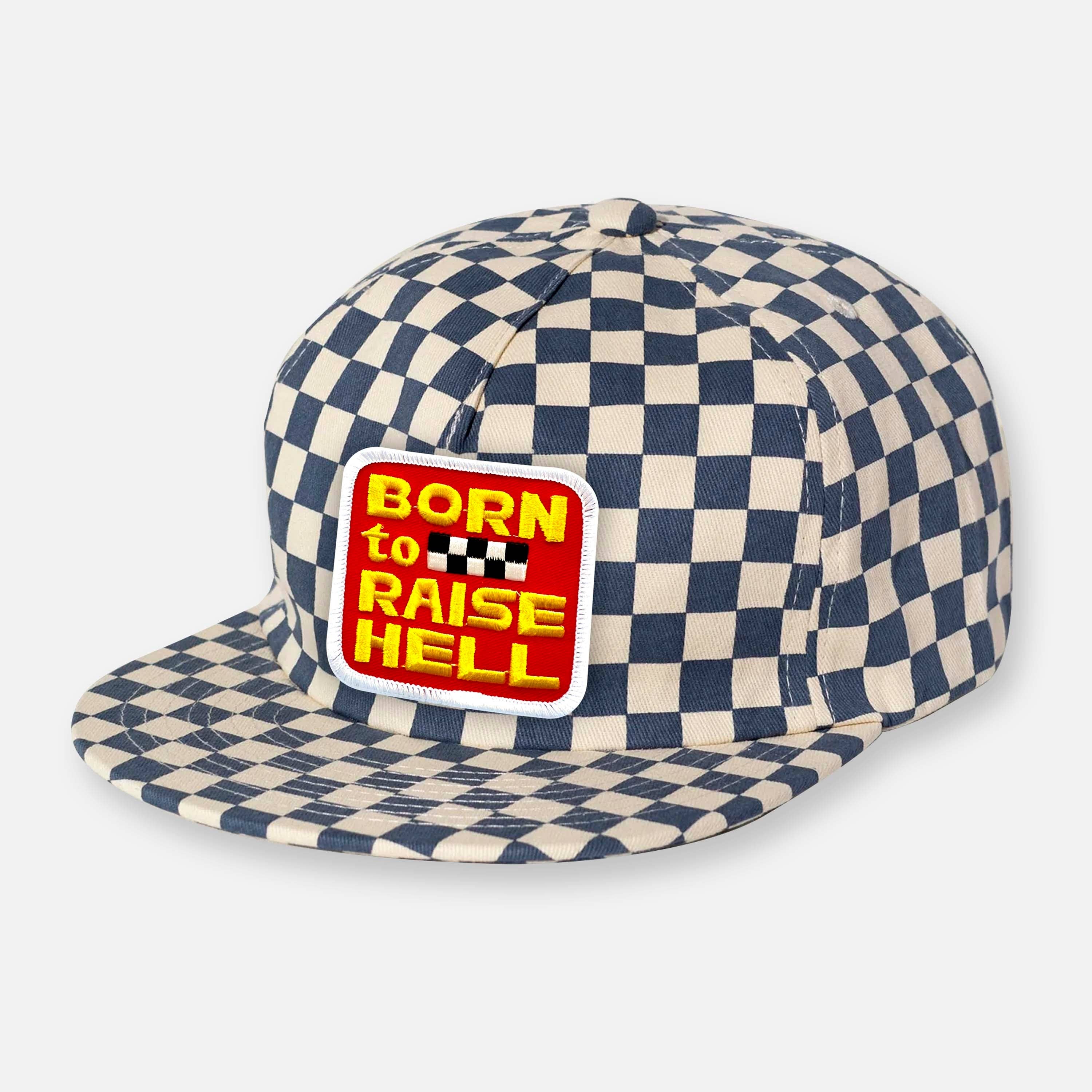 Webig Moto Company - Wholesale Flat Brim Cap - Unisex - CHECKERBOARD PIT CREW PATCH HAT COLLECTION SLATE BLUE6