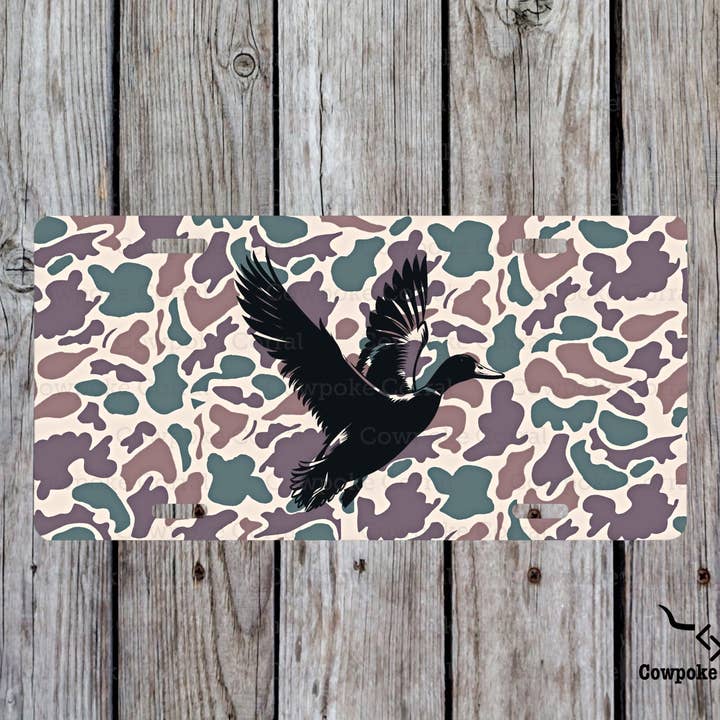 OLD CAMO DUCK LICENSE PLATE for wholesale by Cowpoke Corral