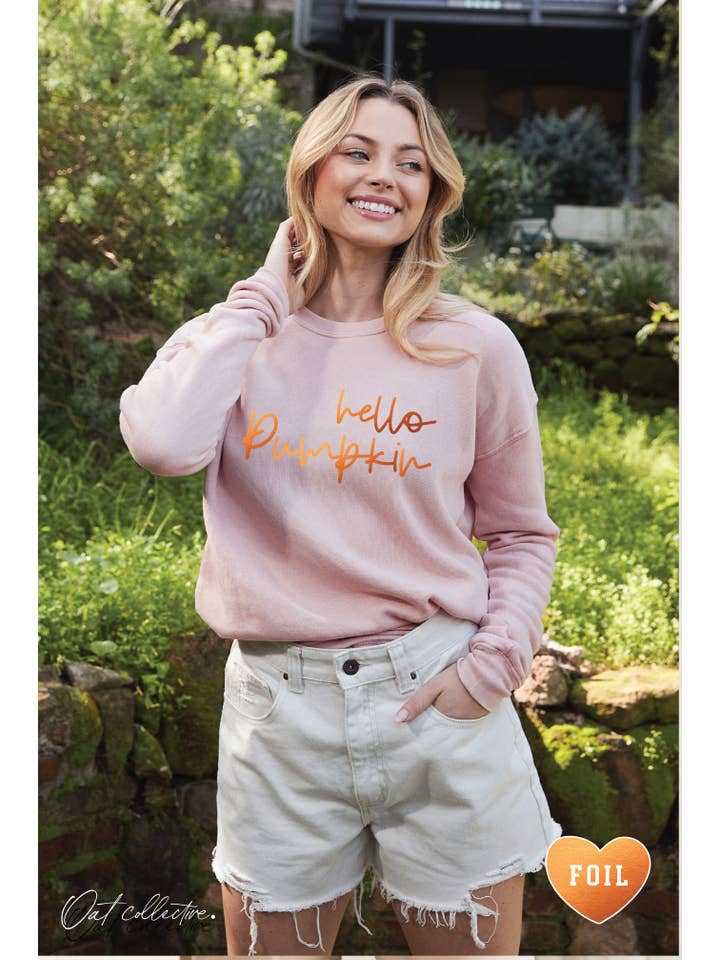 OAT COLLECTIVE - Wholesale Graphic Sweatshirt - Women's - HELLO PUMPKIN Foil Mineral Graphic Sweatshirt8