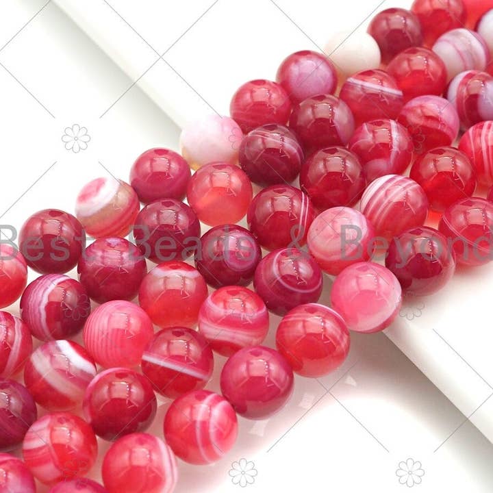 Ágata lisa rosa fuerte de alta calidad, redonda 6 mm/8 mm/10 mm/12 mm, cuentas de ágata natural, hebra completa de 15.5 «, sku #UA119 para venta al por mayor de BestBeads&Beyond