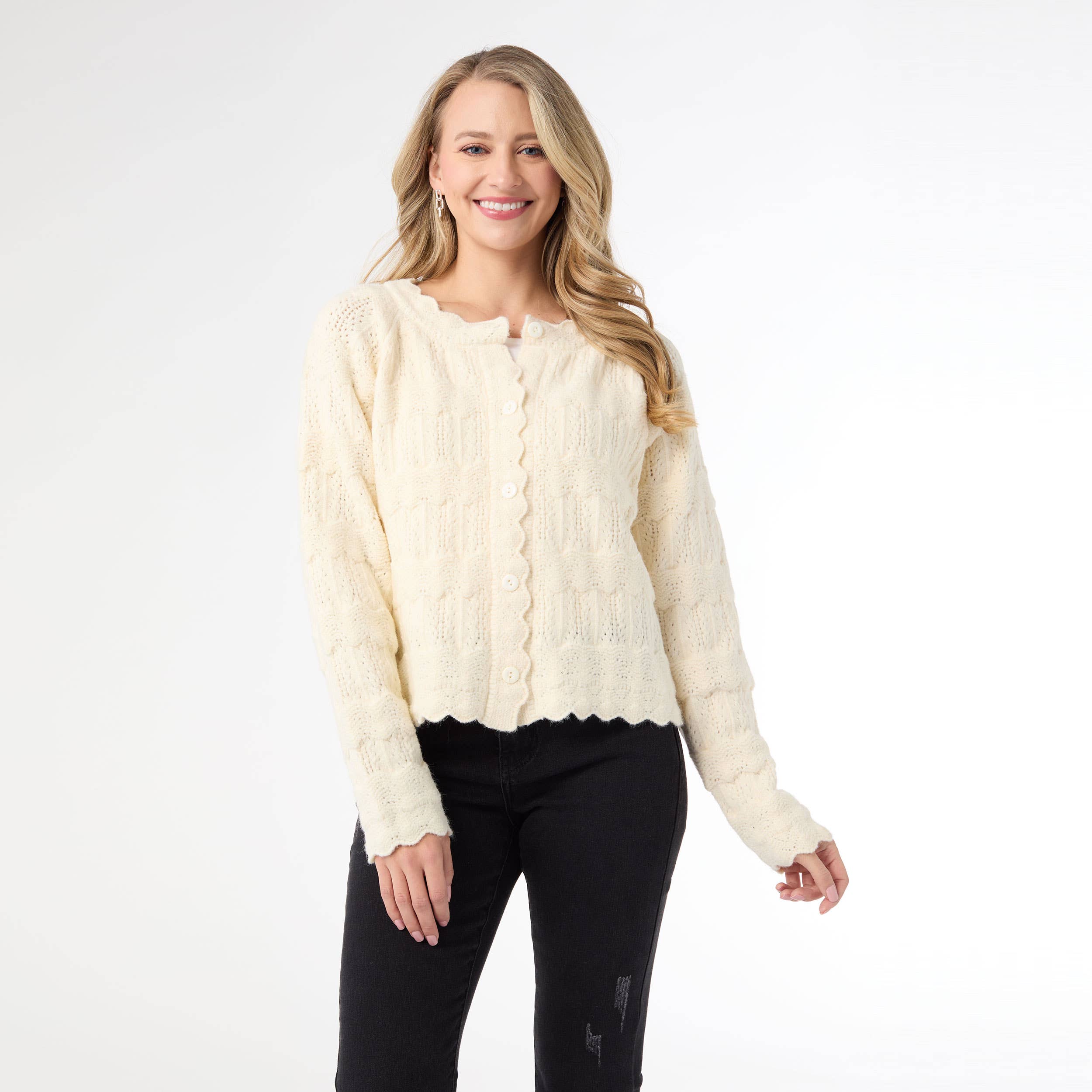 COCO + CARMEN - Wholesale Jacket - Women's - Regina Cardigan with Scalloped Trim0