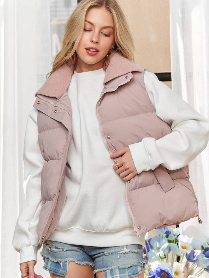CEJ3870- SLEEVELESS PUFFER ZIP FRONT VEST JACKET for wholesale by ADORA LA