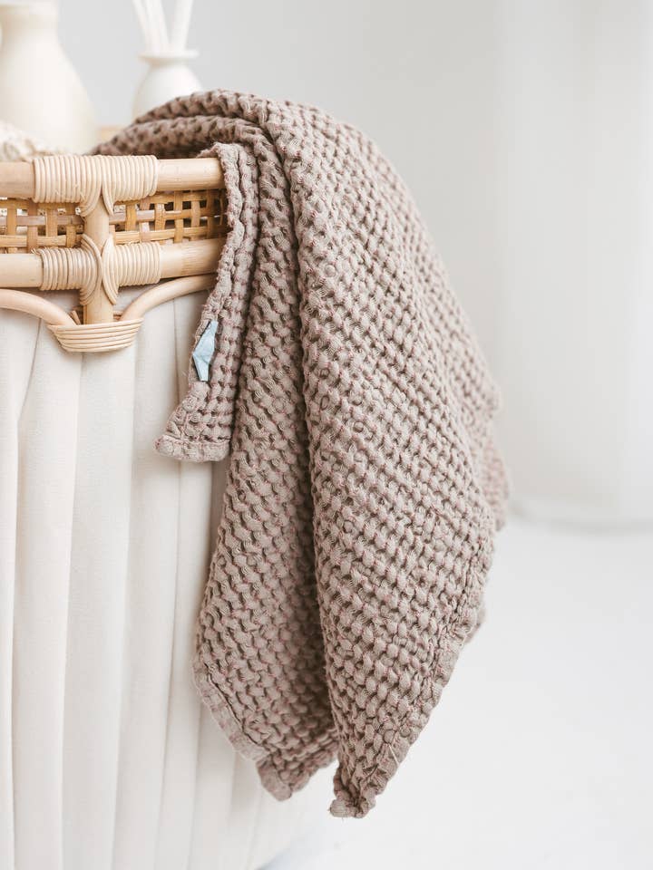 Toalla para manos y rostro de lino melange tejida con gofres para venta al por mayor de Sava Seasons