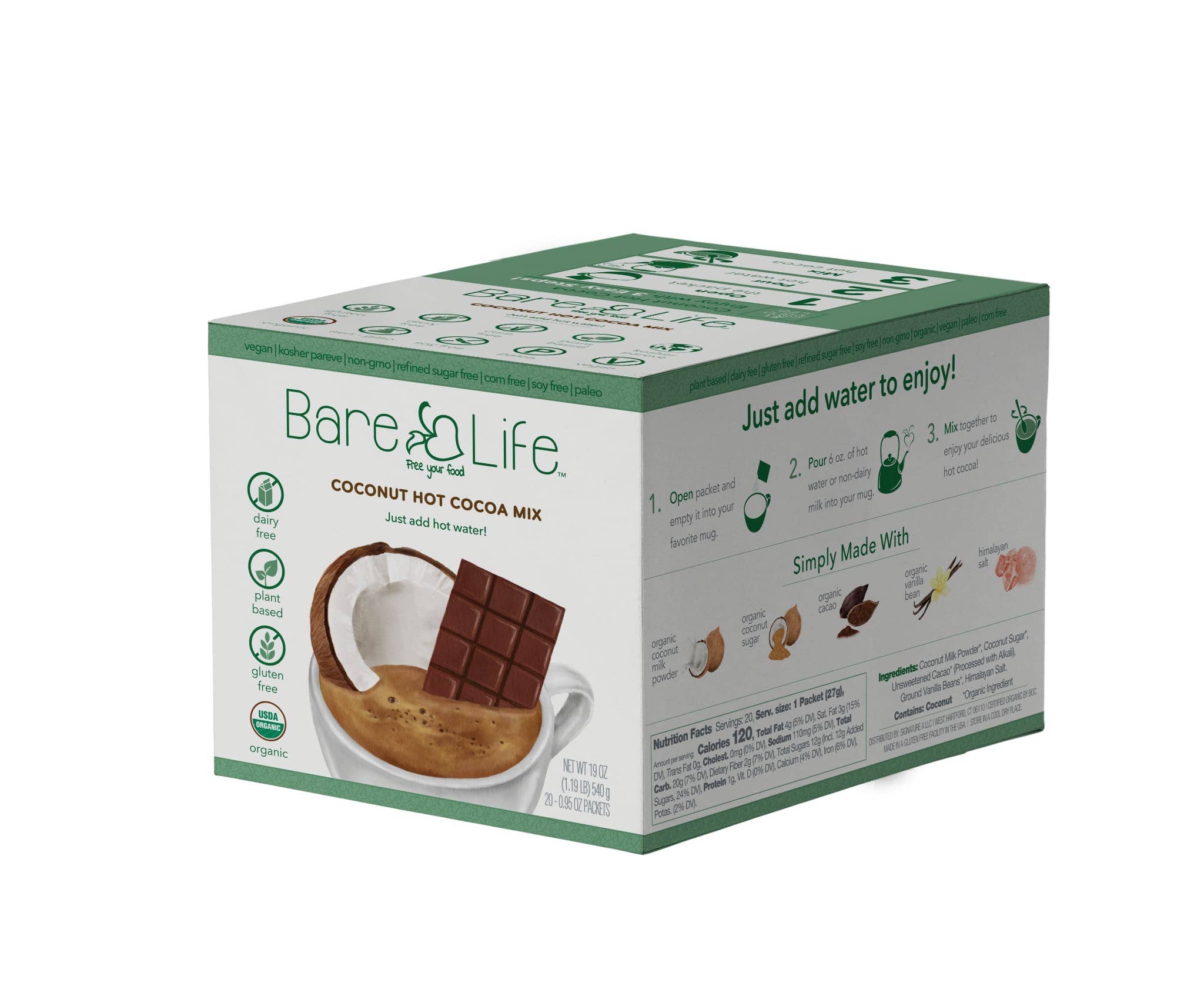 Bare Life - Wholesale Hot Cocoa Mix/Kit - Dairy Free & Vegan Coconut Hot Cocoa Mix - 0.95 Oz (20 Ct.)5