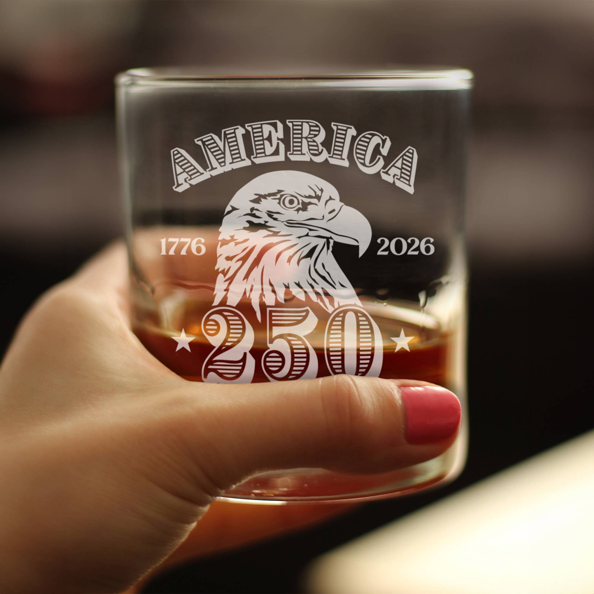 bevvee - Wholesale Cocktail/Liquor Glass - America 250 Anniversary - Whiskey Rocks Glass - Made in USA2