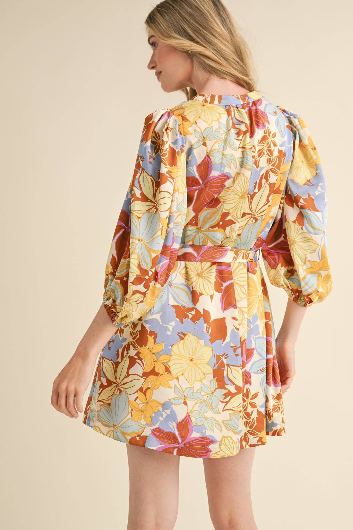 &MERCI - Wholesale Dress - Women's - EXCLUSIVE PRINT PUFF SLEEVE TYING WAIST MINI DRESS MDR335317