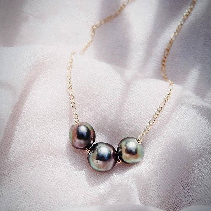 Ke Aloha Jewelry - Wholesale Beaded/Pearl Necklace - Gold Triple Floating Tahitian Pearl Necklace - Mililani5