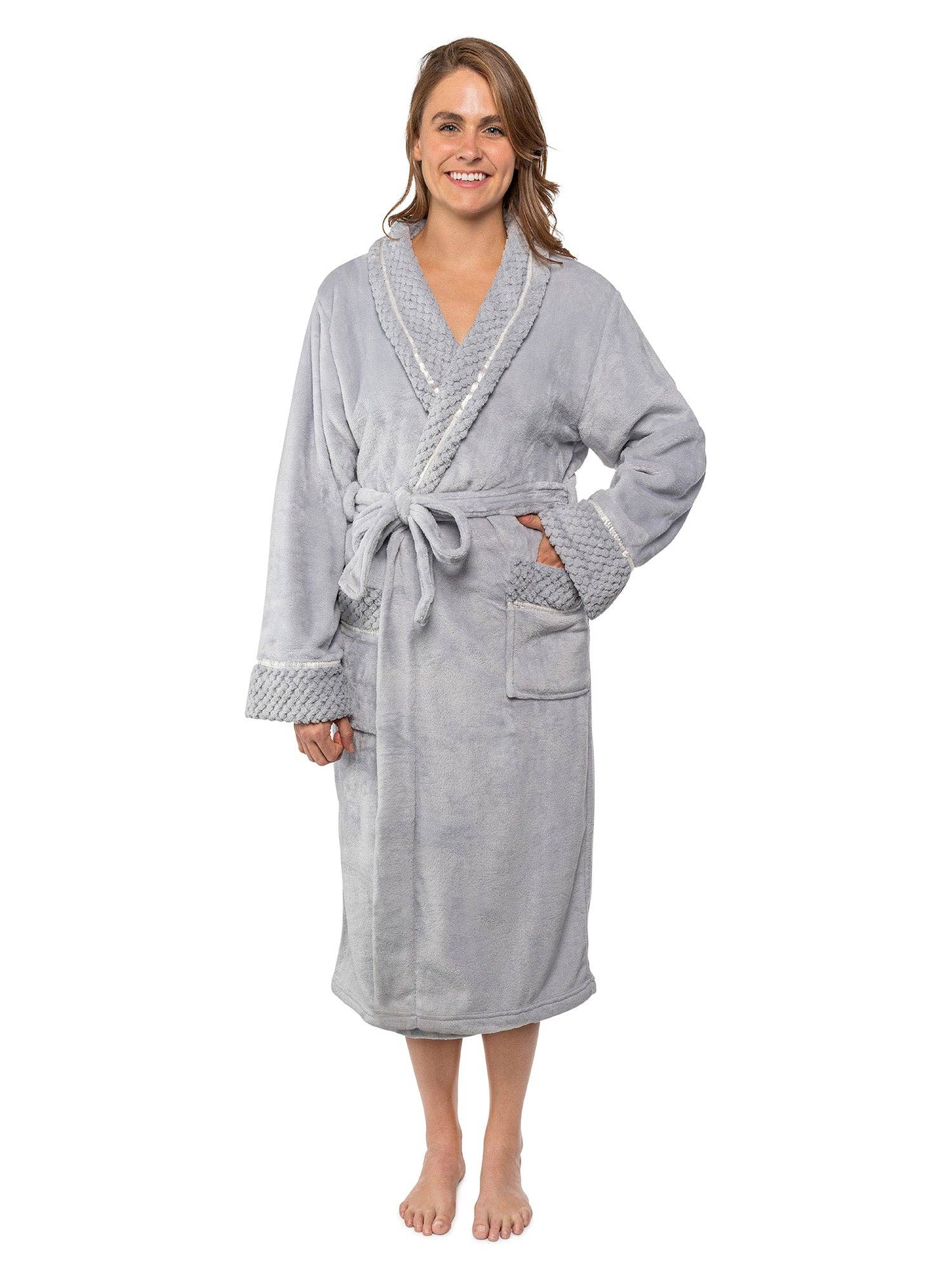 Pavilia - Wholesale Badjas - Dames - Damesbadjas van fleece met satijnen en wafelkanten5