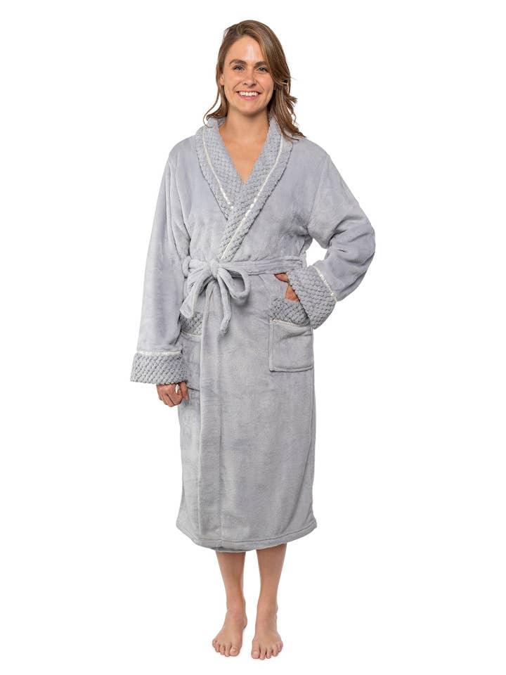 Pavilia - Wholesale Badjas - Dames - Damesbadjas van fleece met satijnen en wafelkanten5