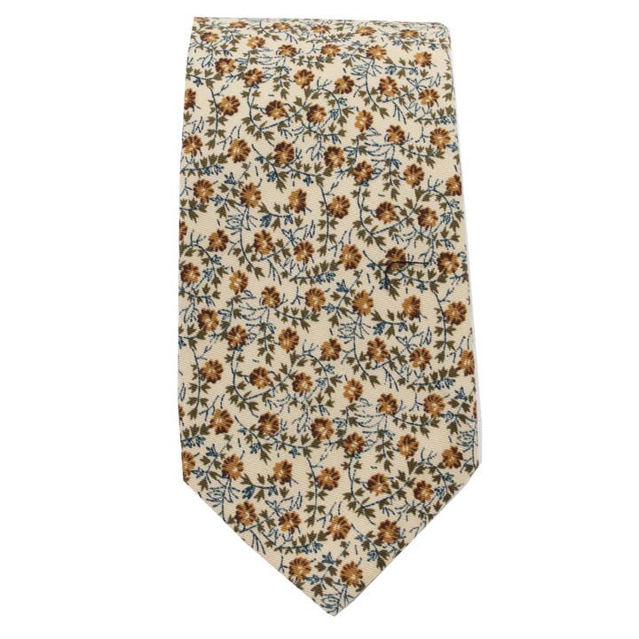 Cravate fleurie beige et marron pour la vente par DIBI