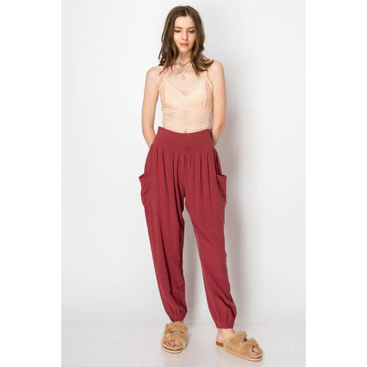 Smocked Waistband Heavy Linen Harlem PANTS for wholesale by SKYLAR ROSE