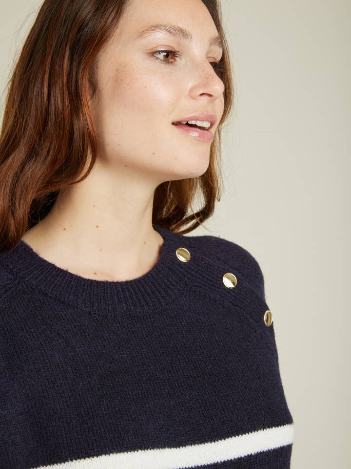 Andy & Lucy - Wholesale Dress - Women's - ARLENE - Mid-length sweater dress with stripes and gold buttons19