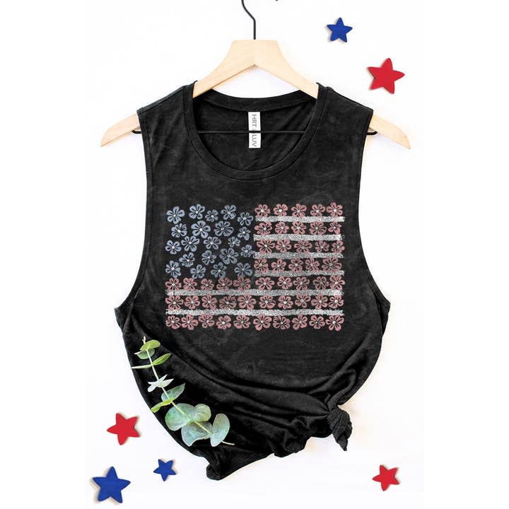 HRTandLUV - Wholesale Tank Top - Women's - AMERICAN FLAG GRAPHIC TANK TOP