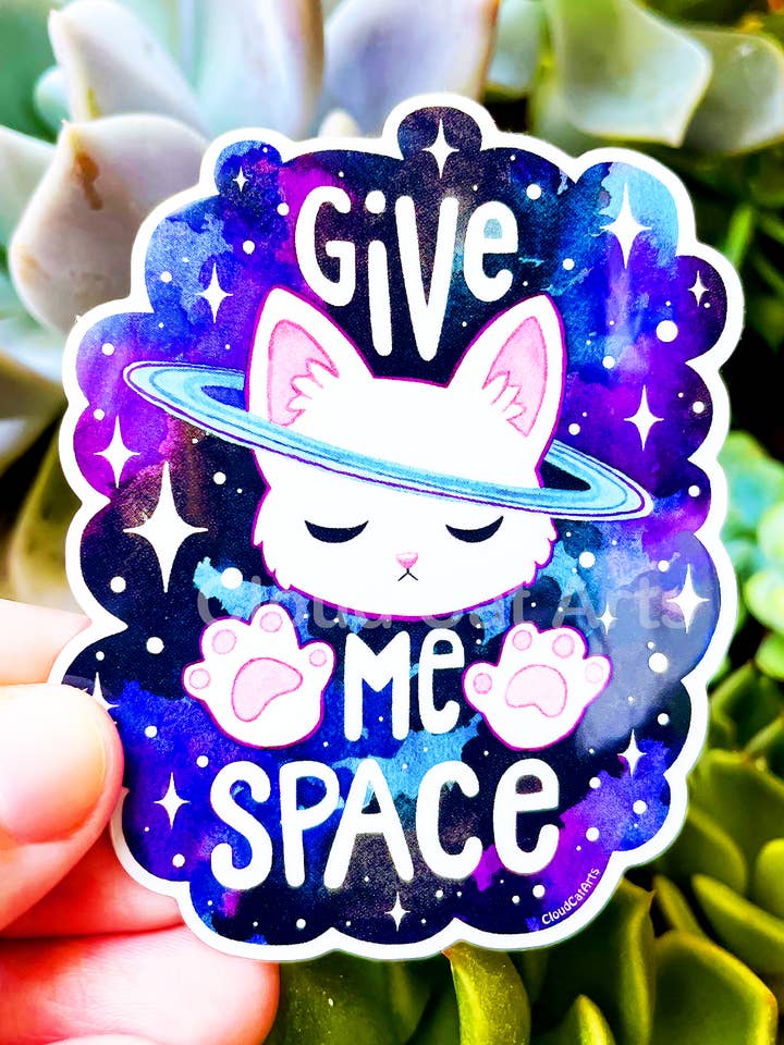 Give Me Space - Cute Relatable Cat - Vinyl Sticker for wholesale by Cloud Cat Arts