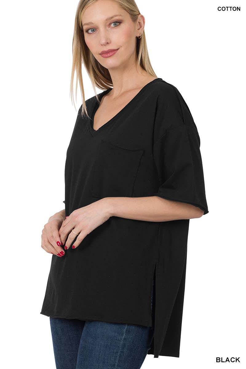 42POPS - Wholesale Tunic - Women's - `.Oversized Front pocket raw edge tee (As shown)9