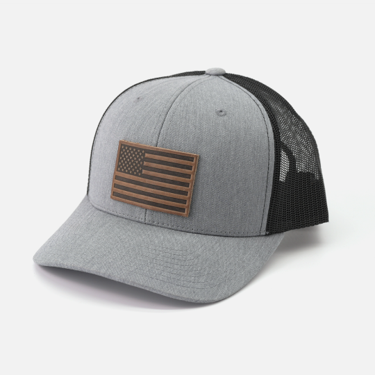 Range Leather Co. - Wholesale Trucker Hat - Unisex - American Flag Hat - Leather Patch Trucker Snapback18