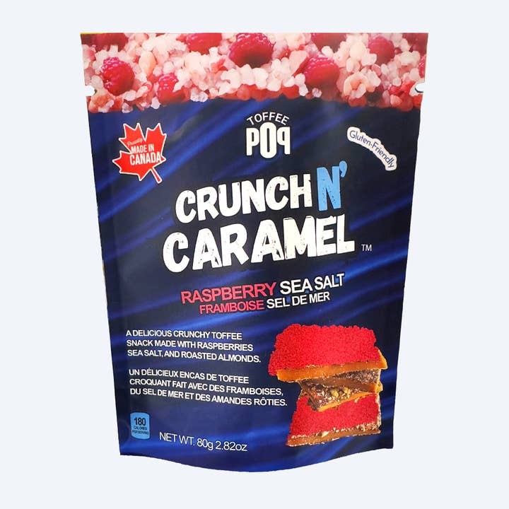 Hindbær Havsalt Toffee Bidder - Kasse med 12 for engroshandel hos Toffee Pop