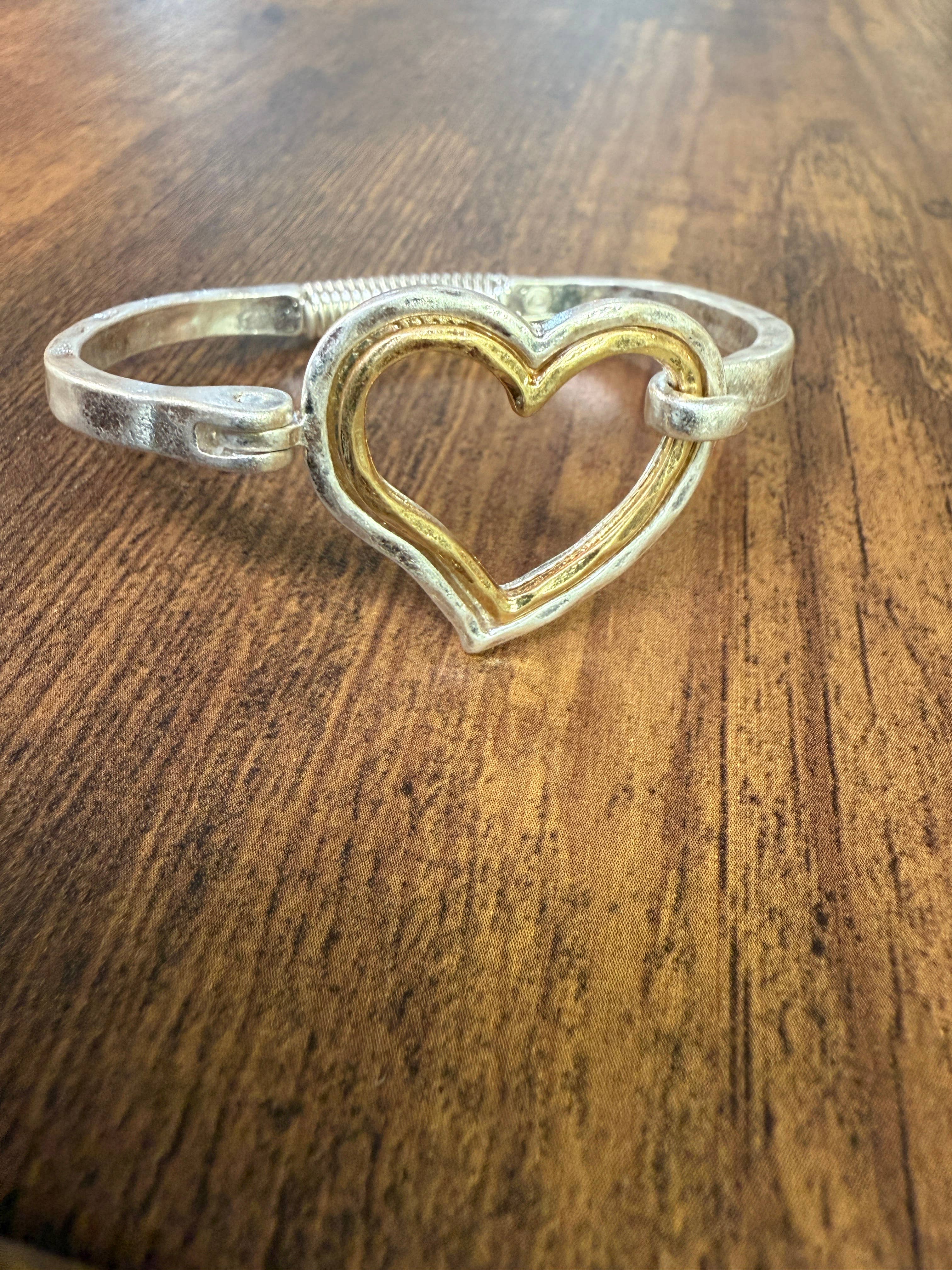 Paco Designs - Wholesale Cuff Bracelet - Mixed Metal Heart Cuff Bracelet -Silver/Gold 0