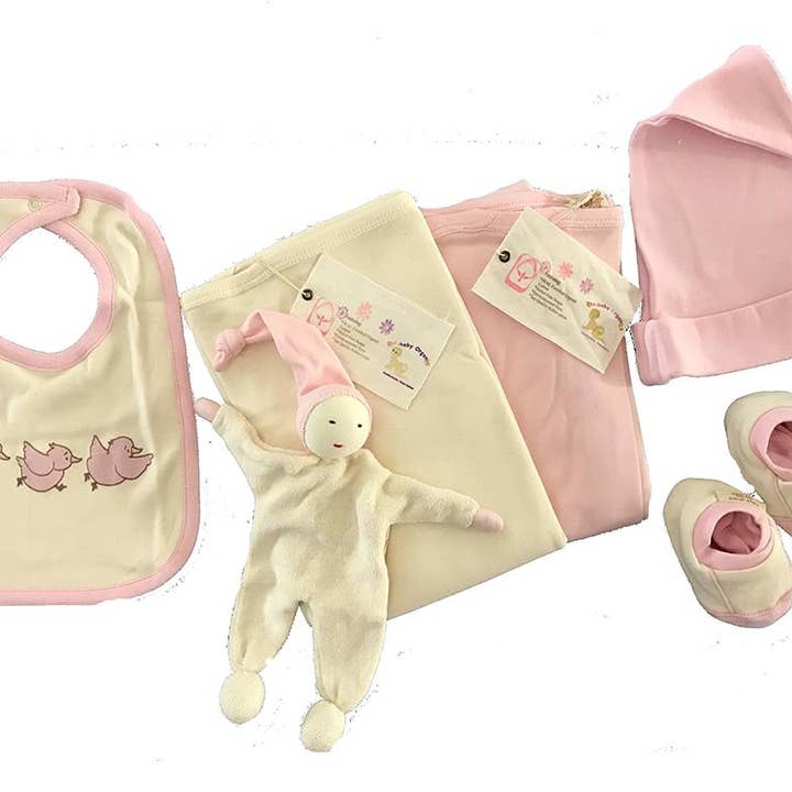 Organic Cotton Deluxe Layette Set Pinks for wholesale by Healthy Body Head To Toe