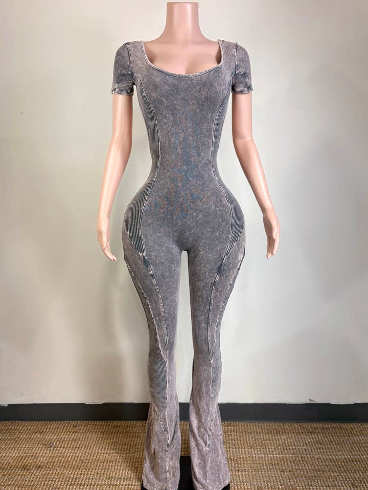 Dalia Studio - Wholesale Jumpsuit - Women's - MINERAL WASH OPEN BACK FLARE JUMPSUIT0