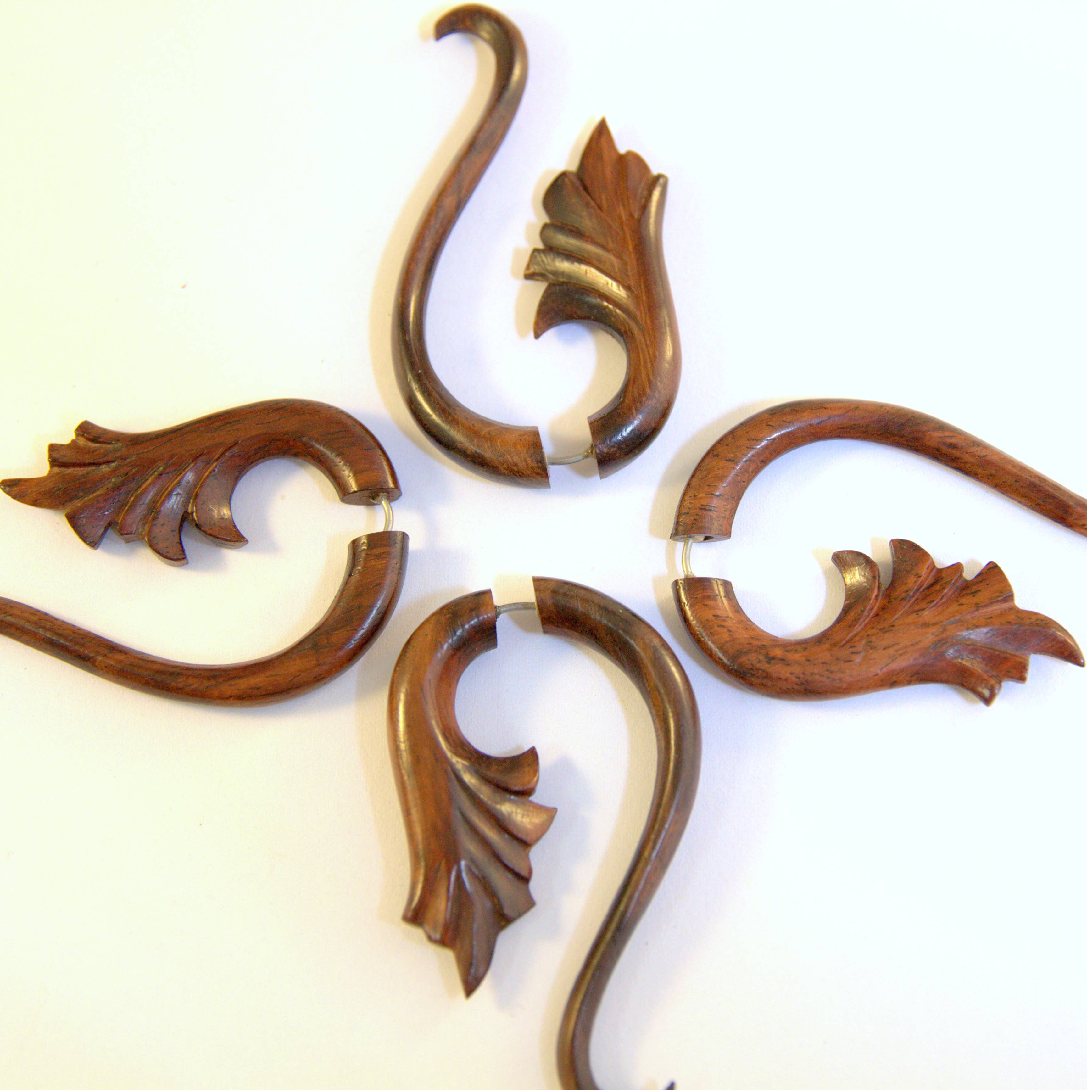 Ajmer by Jodi - Wholesale Cuff/Wrap Earrings - Wood Palmette Faux Gauges~ Surgical Steel ear wires4