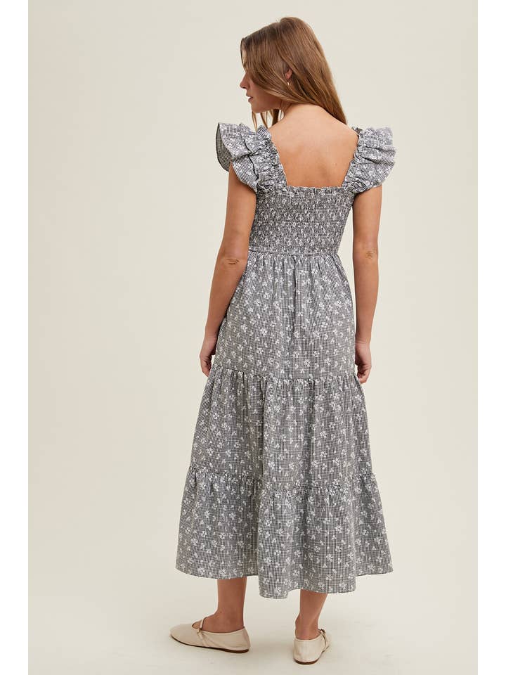 Wishlist Apparel - Wholesale Dress - Women's - CHECKERED FLORAL MIDI DRESS / WL24-9726