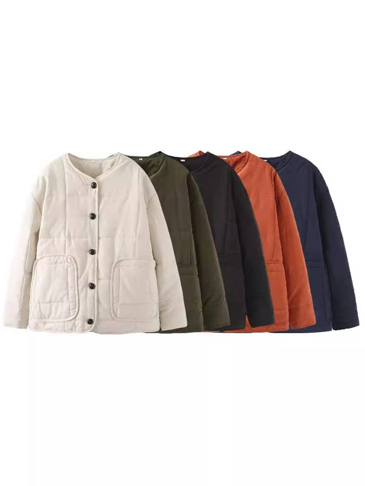 Stylish Casual V-Neck Quilted Padded Jacket for wholesale by Rosa Clothing