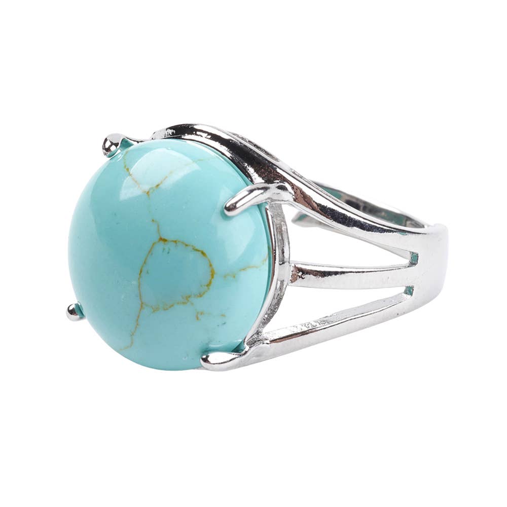 VIE - Vendita all'ingrosso Anelli cocktail/statement - Anello regolabile placcato argento con grande pietra circolare45