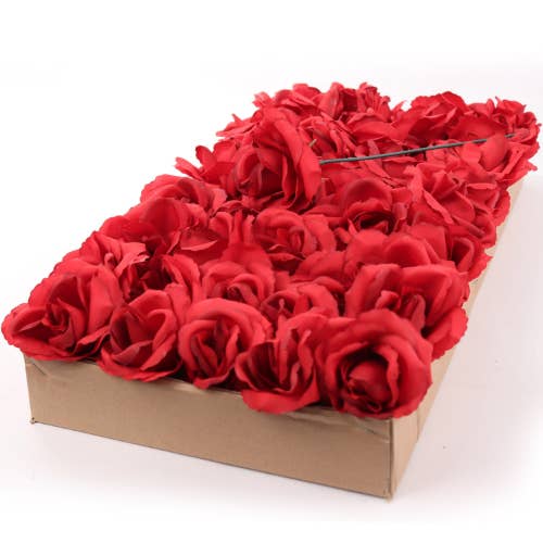 Larksilk - Wholesale Artificial Flowers - Dark Red Silk Rose Picks | 50 Pack - 8In X 3In.