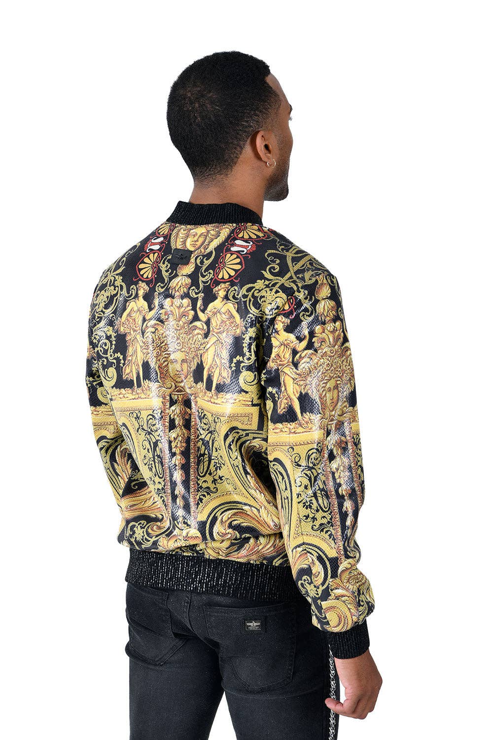 Multi Men's Floral Medusa Angle Baroque Design Bomber Jacket BP662 for wholesale on Faire3