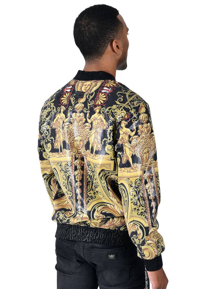 Multi Men's Floral Medusa Angle Baroque Design Bomber Jacket BP662 for wholesale on Faire3