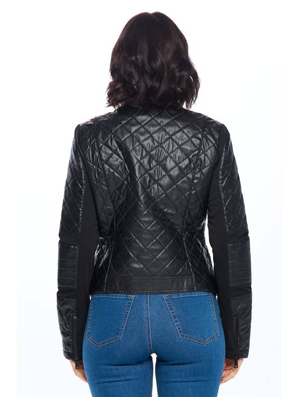 Black Quilted Edge Faux Leather Jacket for wholesale on Faire