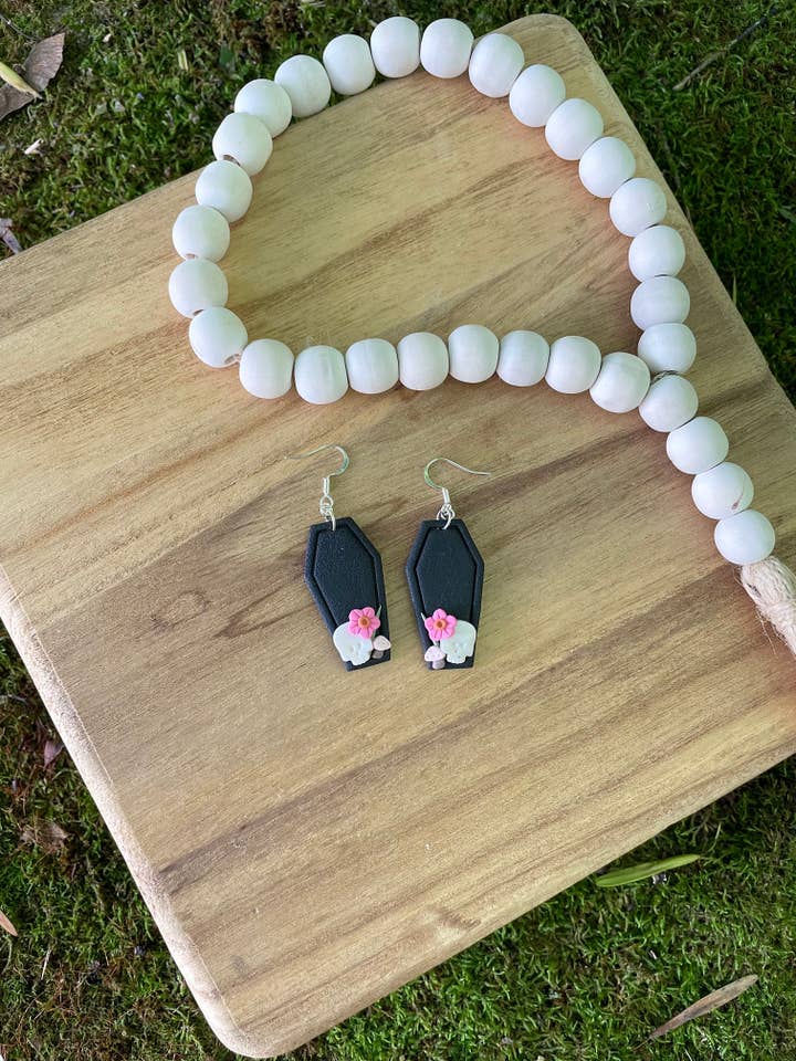 Spooky Cute Coffin Earrings for wholesale by The Crystal Lotus