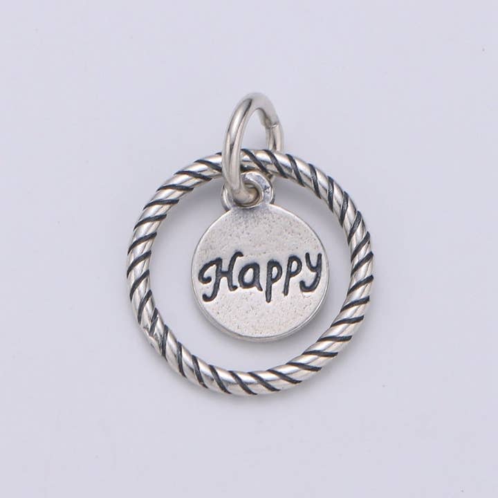 925 Sterling Silver Happy Loop Charm, Message Charm Silver Happy Charm for Necklace Bracelet Earring, Happy Charm SL-132 for wholesale by Aim Eternal