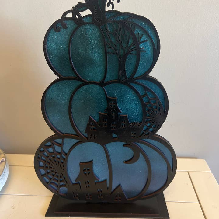 Blue Stacked Wood Pumpkins for Halloween Home Decor for wholesale by Tara’s Craft Room