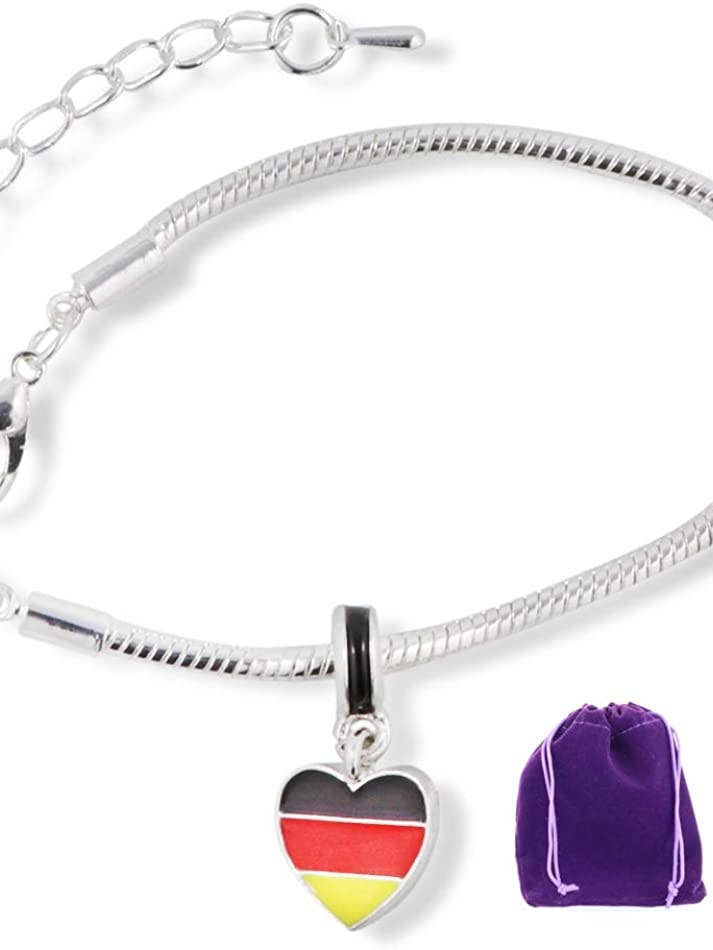 Emerald Park smykker tyske Flag på hjerte slange kæde armbånd for engroshandel hos Dave The Bunny