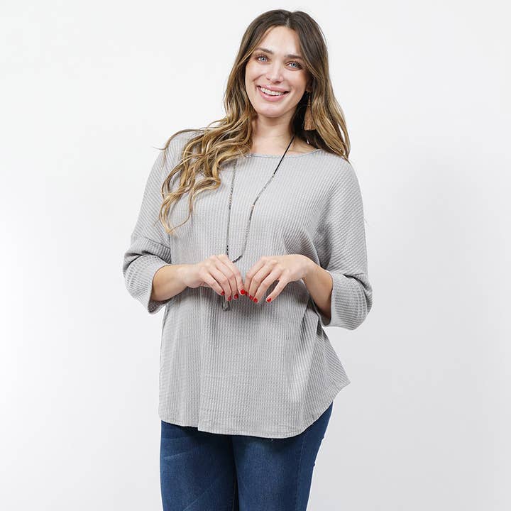 42POPS - Wholesale Knit Top - Women's - ._ SI-10722 PLUS SIZE Waffle knit reversible ruched tunic