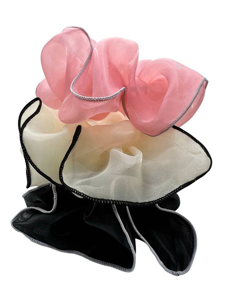 3-pack organza super scrunchie met contrasterende rand voor wholesale door NARCES
