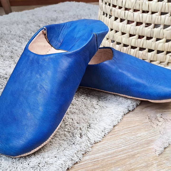Moroccan Babouche Basic Slippers, Bleu for wholesale by Pathiya