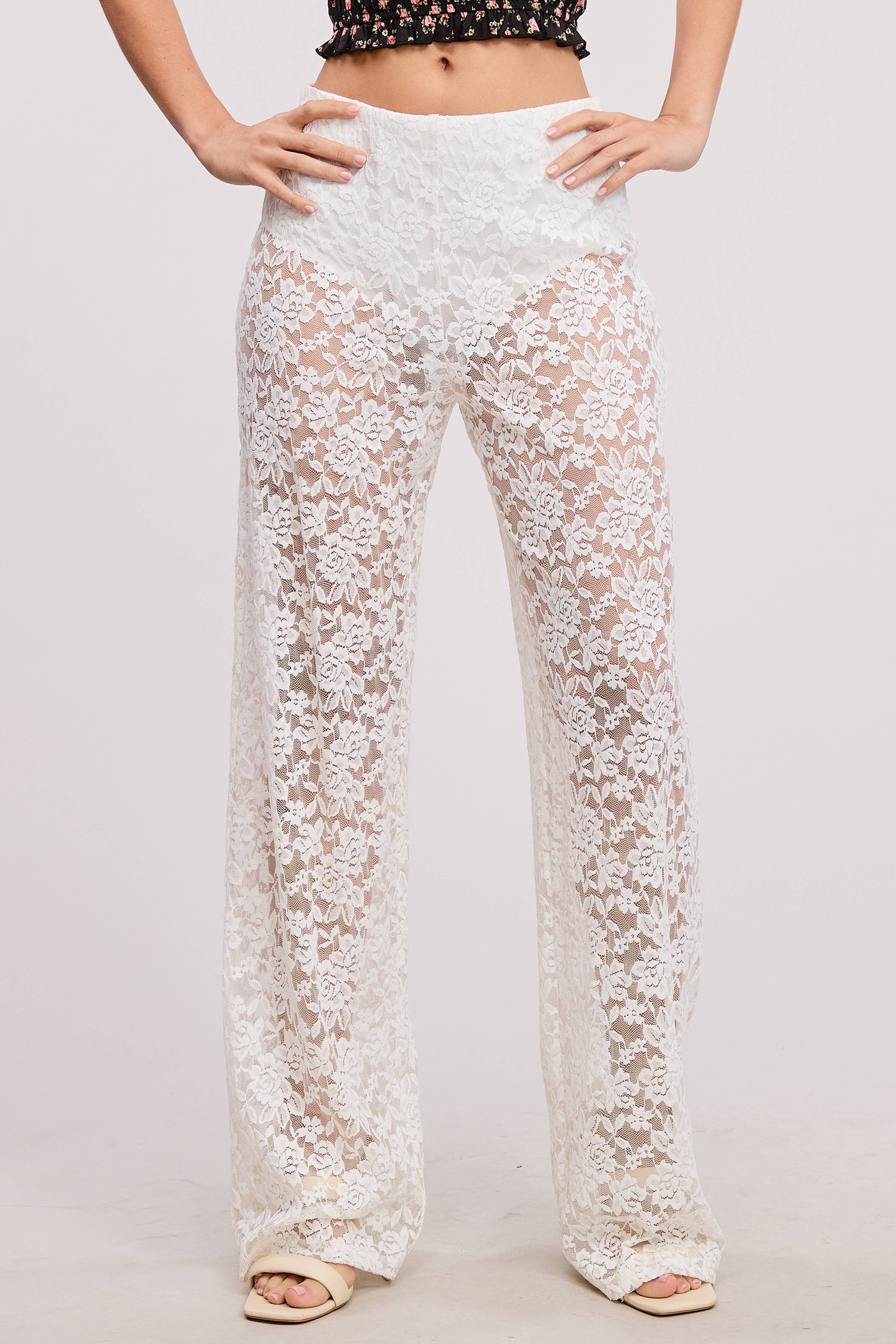 Mimosa - Vente Pantalon – femme - Pantalon en dentelle transparente taille haute avec doublure de sous-vêtement11