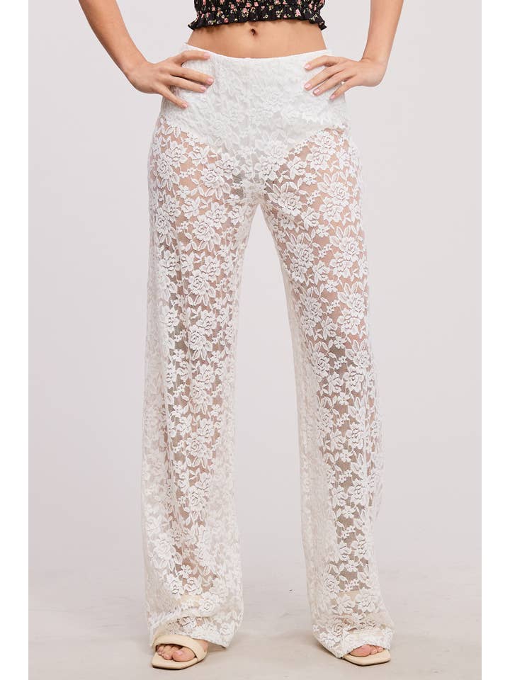 Mimosa - Vente Pantalon – femme - Pantalon en dentelle transparente taille haute avec doublure de sous-vêtement11