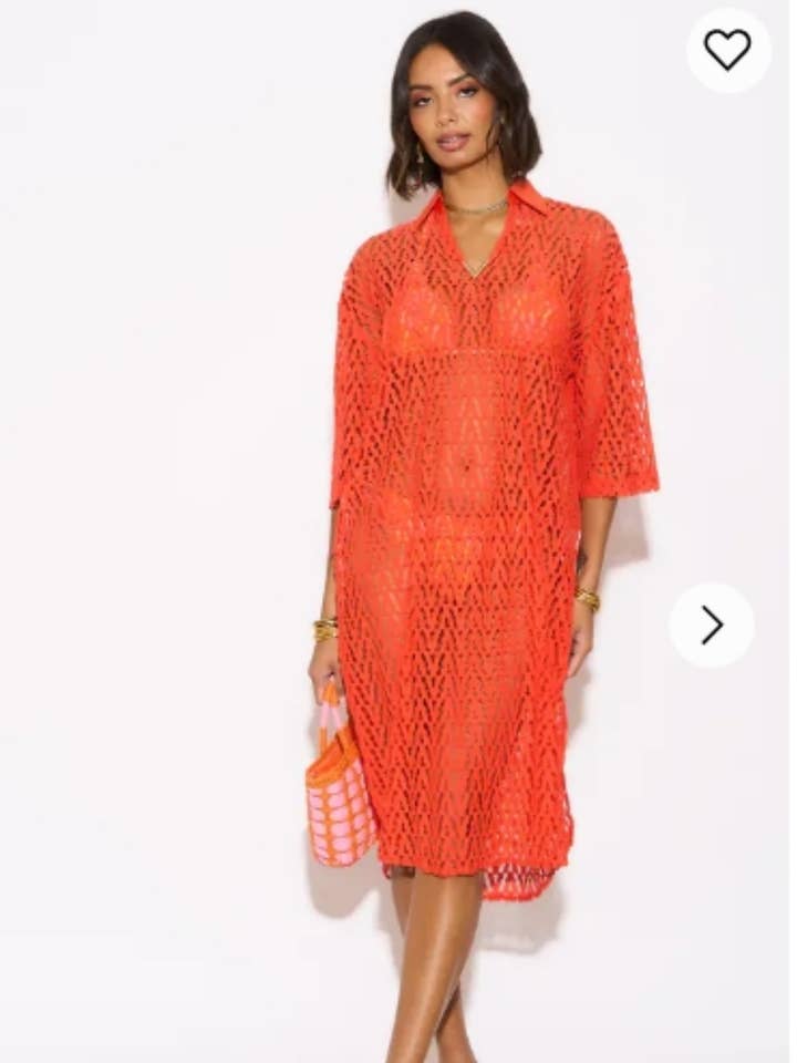 V-mønster Lace kaftankjole i orange juletøjskollektion for engroshandel hos CY FASHION. LONDON