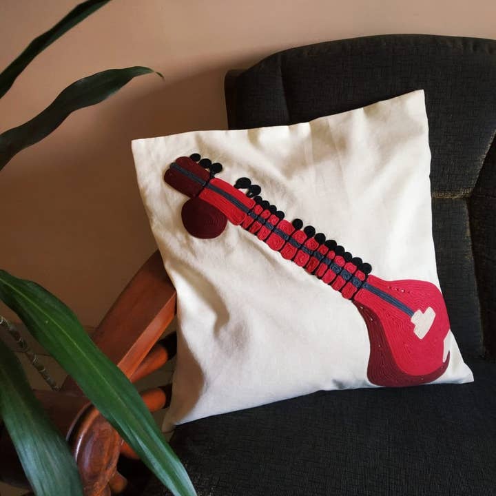 Music Pillow Cover, Music Note Pillow, Music Decor, Sitar Pillow, Music Pillowcase, for wholesale by Sunny Dzyns