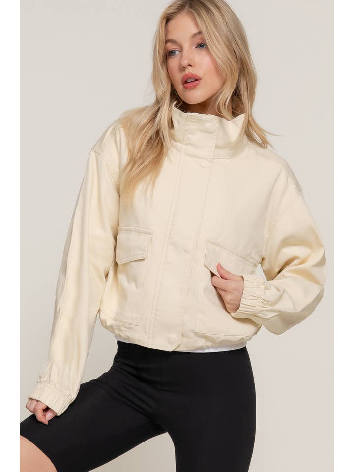 Active Basic | Active USA - Wholesale Jacket – Women's - Long Sleeve High Neck Zip Up Short Twill Jacket7