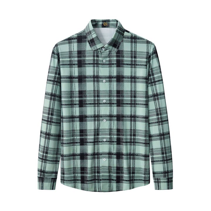 ELS106-Seamless Plaid Stretch Shirt – El Baron-GREEN for wholesale by BAROCCO