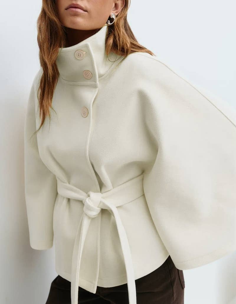 Rosa Clothing - Wholesale Jacket - Women's - Elegance Funnel neck Belt cape jacket2