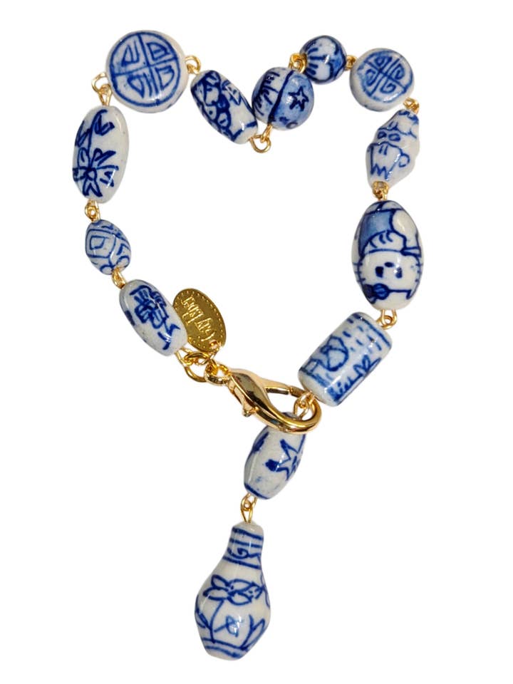 Handlinked Blue and White Porcelain Bead Bracelet - Classic and Timeless Design by Award-Winning Artist Sugar Gay Isber for wholesale by Gay Isber Designs