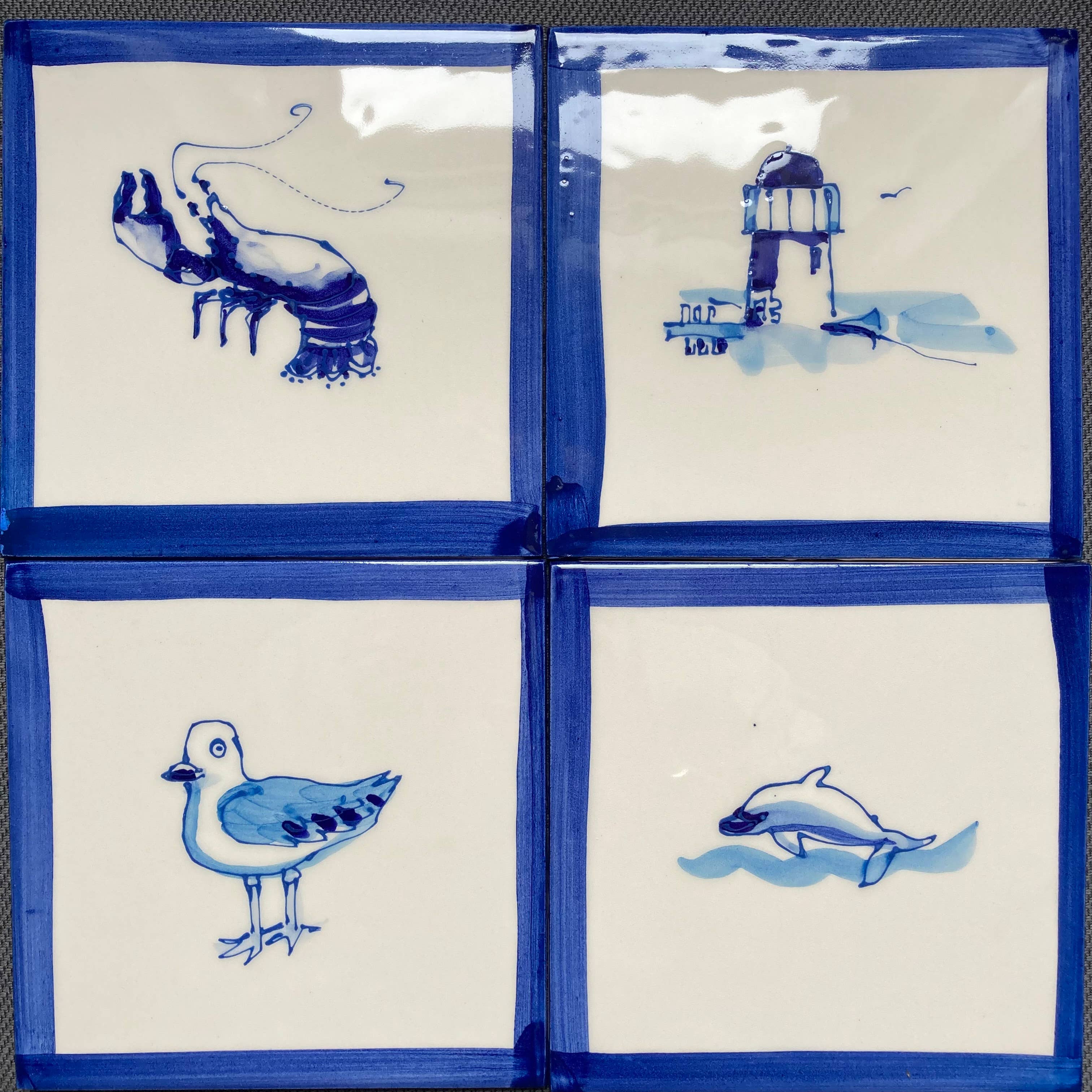 Elspeth Gardner Ceramics - Wholesale Wall Tile - Hand painted delftstyle ceramic tile Lighthouse in 2 sizes4